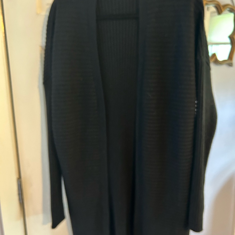 Black Open-Front Women's Ribbed Cardigan Sweater- chunky/thicker